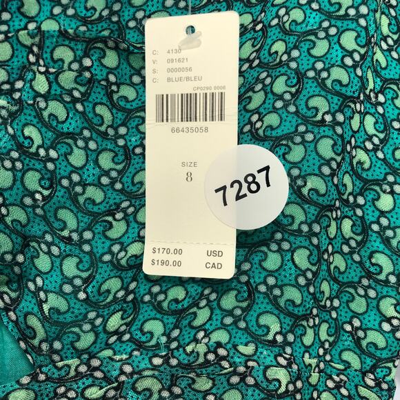 Anthropologie Floral Puff Sleeved Cut Out Midi Dress Handkerchief Green Size 8 - Picture 8 of 8